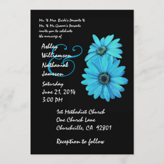 Turquoise and Black Daisy Wedding Invitation