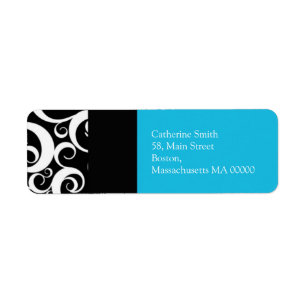 Turquoise and Black Damask Swirls Address Labels