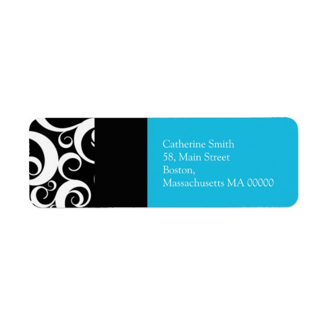 Turquoise and Black Damask Swirls Address Labels (Front)