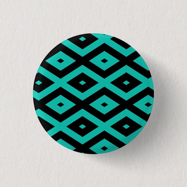 Turquoise and black diamond pattern 3 cm round badge (Front)