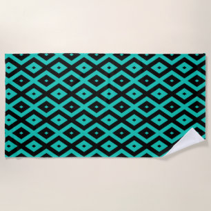 Turquoise and black diamond pattern beach towel