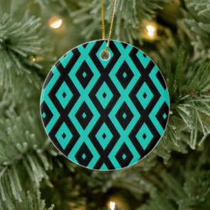 Turquoise and black diamond pattern ceramic tree decoration