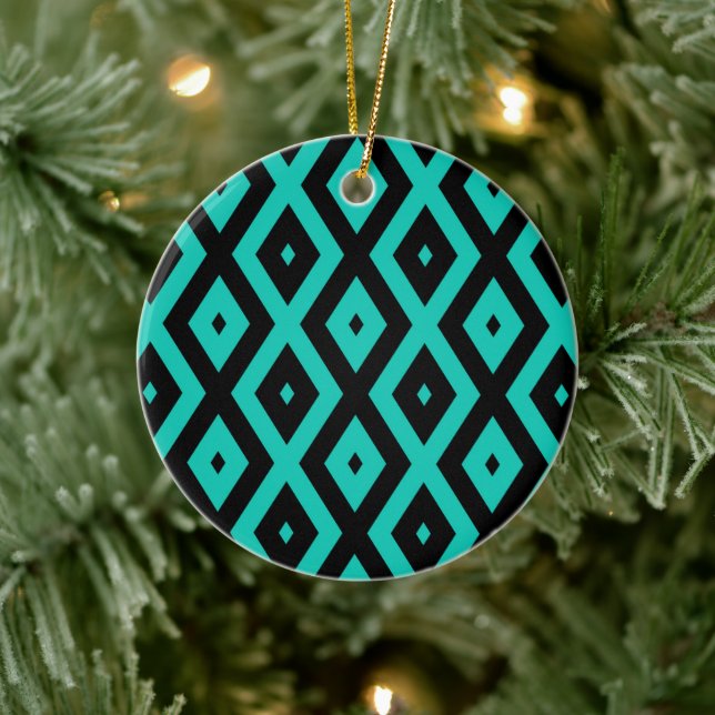 Turquoise and black diamond pattern ceramic tree decoration (Tree)