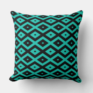 Turquoise and black diamond pattern cushion