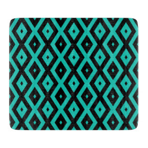 Turquoise and black diamond pattern cutting board