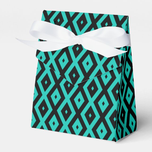 Turquoise and black diamond pattern favour box (Front Side)