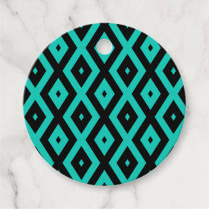 Turquoise and black diamond pattern favour tags