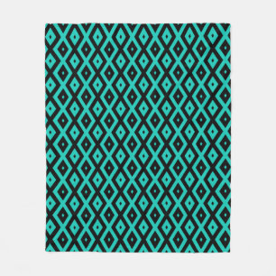 Turquoise and black diamond pattern fleece blanket