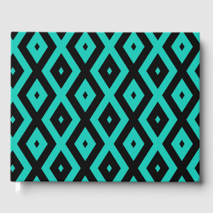 Turquoise and black diamond pattern guest book