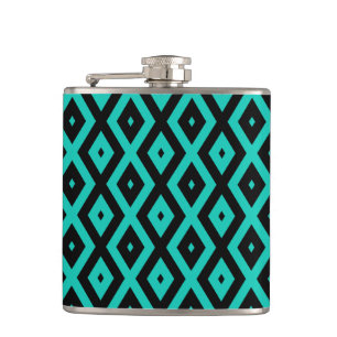 Turquoise and black diamond pattern hip flask