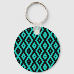 Turquoise and black diamond pattern key ring