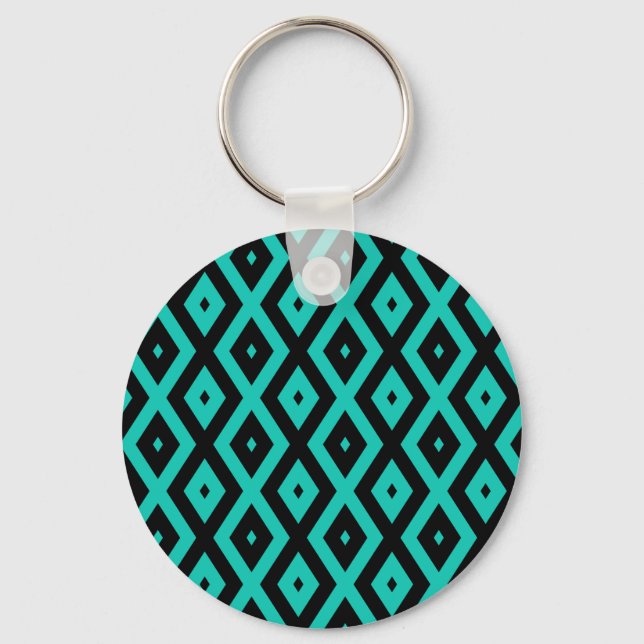 Turquoise and black diamond pattern key ring (Front)
