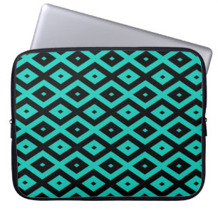 Turquoise and black diamond pattern laptop sleeve