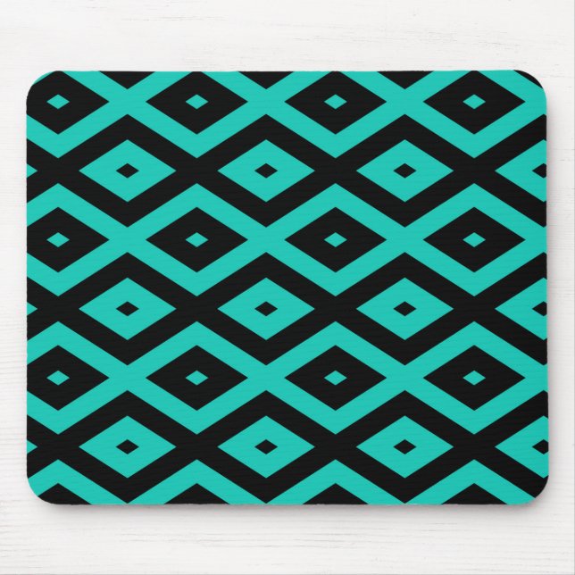 Turquoise and black diamond pattern mouse mat (Front)