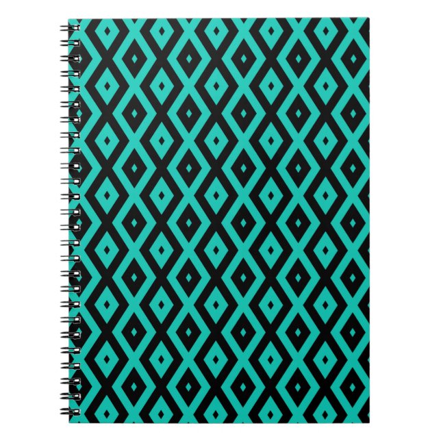 Turquoise and black diamond pattern notebook (Front)