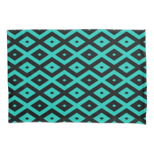 Turquoise and black diamond pattern pillowcase