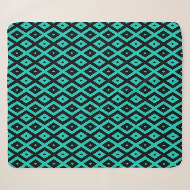 Turquoise and black diamond pattern sherpa blanket (Front (Horizontal))