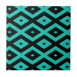 Turquoise and black diamond pattern tile