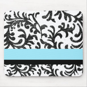 Turquoise and Black Floral Pattern Mouse Mat