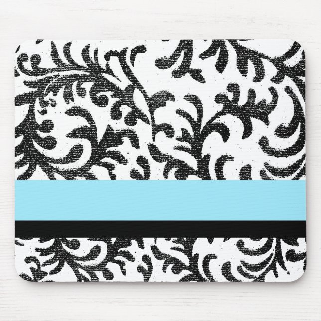 Turquoise and Black Floral Pattern Mouse Mat (Front)