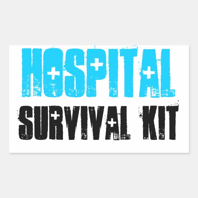 Turquoise and Black Hospital Survival Kit Labels (Front)