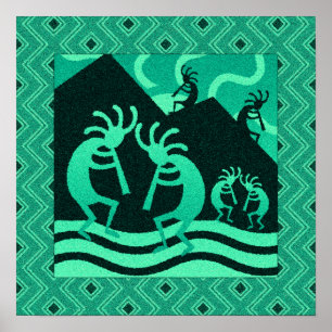 Turquoise And Black Kokopelli Southwest Wall Art