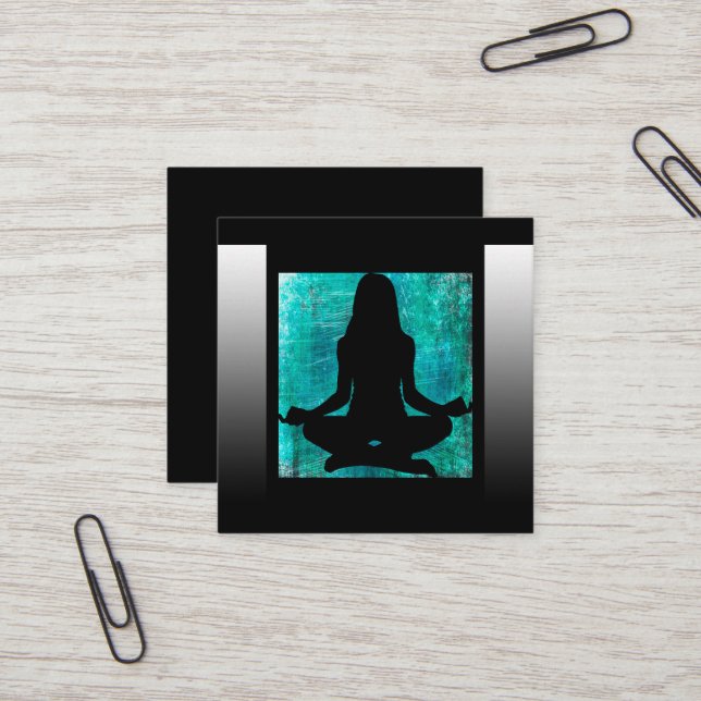 Turquoise and Black Mediation Yoga Business Cards (Front/Back In Situ)