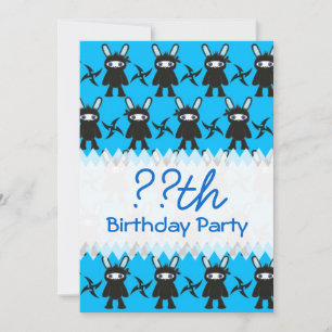 Turquoise and Black Ninja Bunny Pattern Invitation