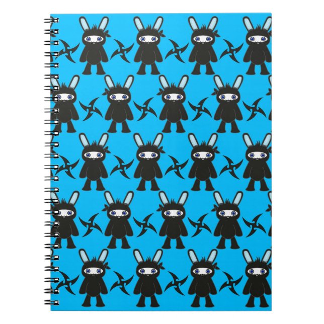 Turquoise and Black Ninja Bunny Pattern Notebook (Front)