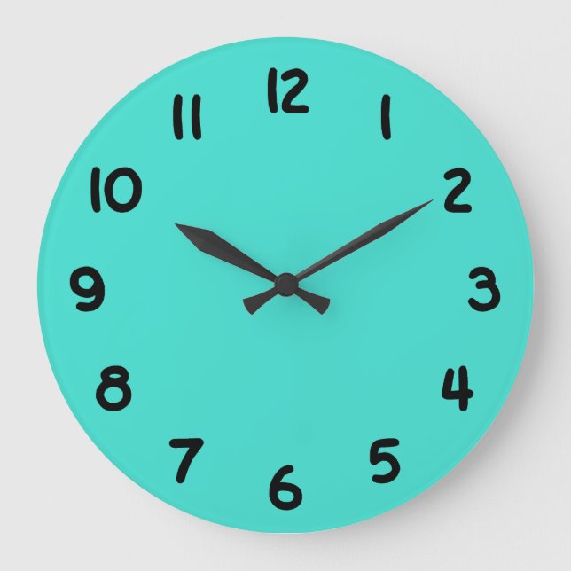 Turquoise and Black Numbers Large Clock (Front)