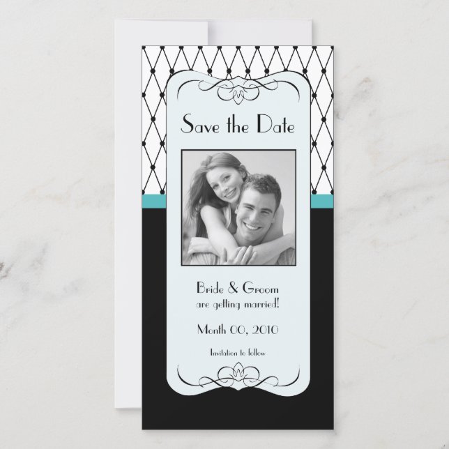 Turquoise and Black Save the Date Photo Cards (Front)