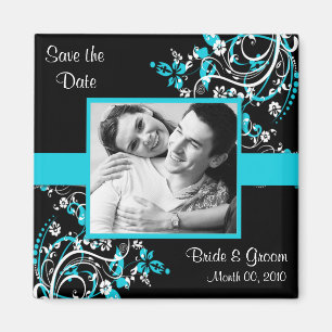 Turquoise and Black Save the Date photo Magnets