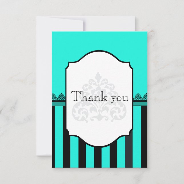 Turquoise and black striped RSVP card (Front)