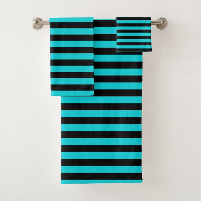Turquoise and Black Stripes Bath Towel Set (Insitu)