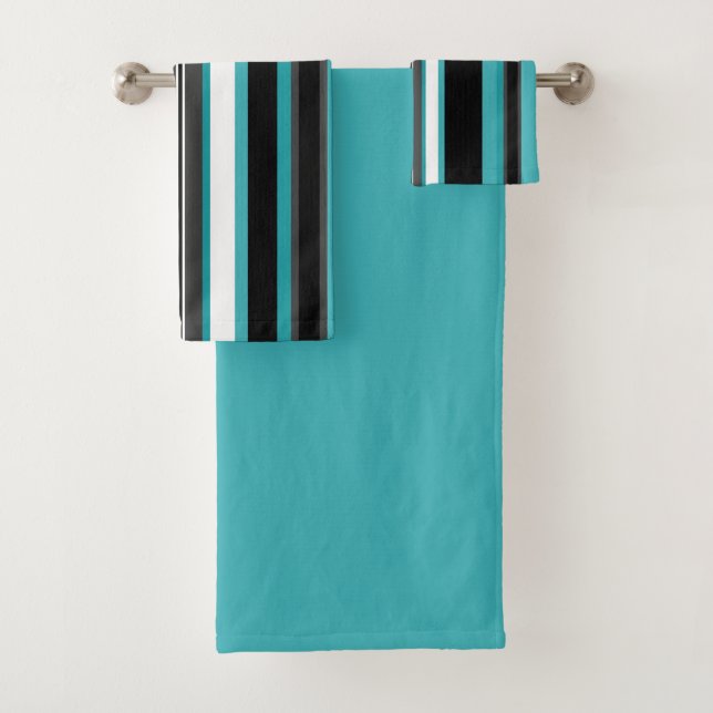 Turquoise and Black Stripes  Bath Towel Set (Insitu)