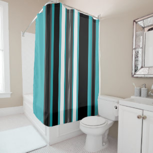 Turquoise and Black Stripes Shower Curtain