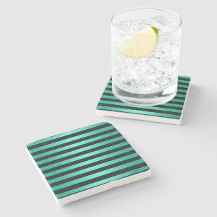 Turquoise and Black Stripes Stone Coaster