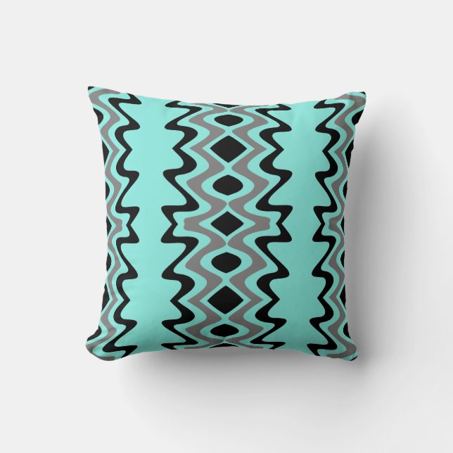 Turquoise and Black Unique Pattern Cushion (Front)