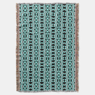 Turquoise and Black Unique Pattern Throw Blanket