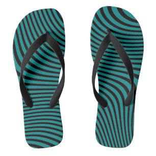 Turquoise and Black Wavy Background Flip Flops