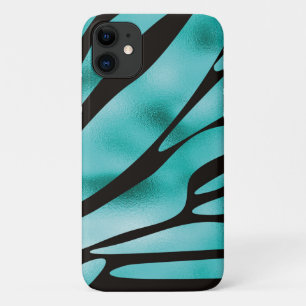 Turquoise and Black Zebra Animal Stripes  iPhone 11 Case