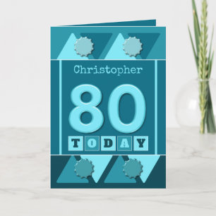 Turquoise and blue 80th birthday card