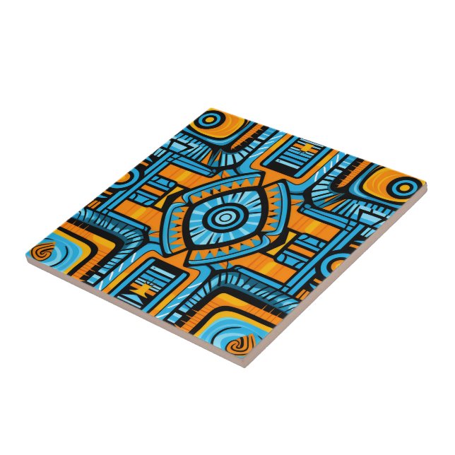  turquoise and blue abstract pattern tile (Side)