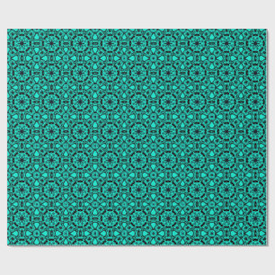 Turquoise and blue Kaleidoscope Fractal Pattern Wrapping Paper