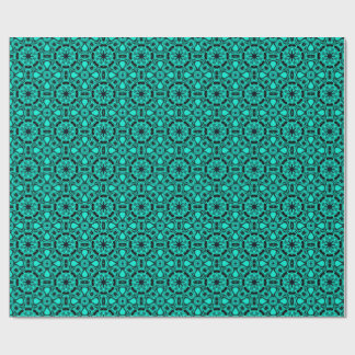 Turquoise and blue Kaleidoscope Fractal Pattern Wrapping Paper