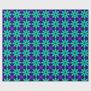 Turquoise and blue Kaleidoscope Fractal Pattern Wrapping Paper