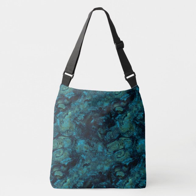Turquoise and Blue Marble Abstract Crossbody Bag (Front)