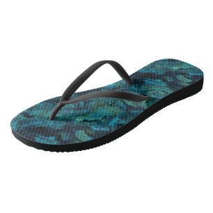 Turquoise and Blue Marble Abstract Flip Flops