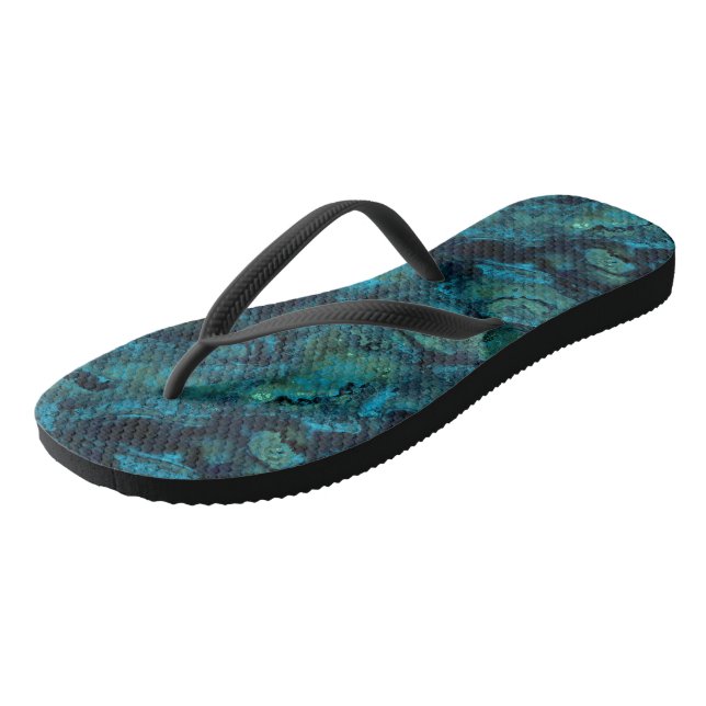 Turquoise and Blue Marble Abstract Flip Flops (Angled)