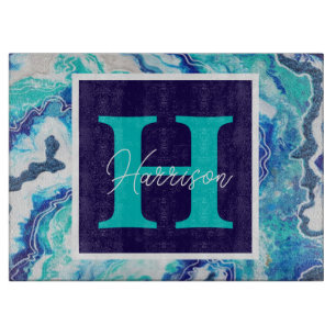 Turquoise and Blue Marble Personalised Cutting Board